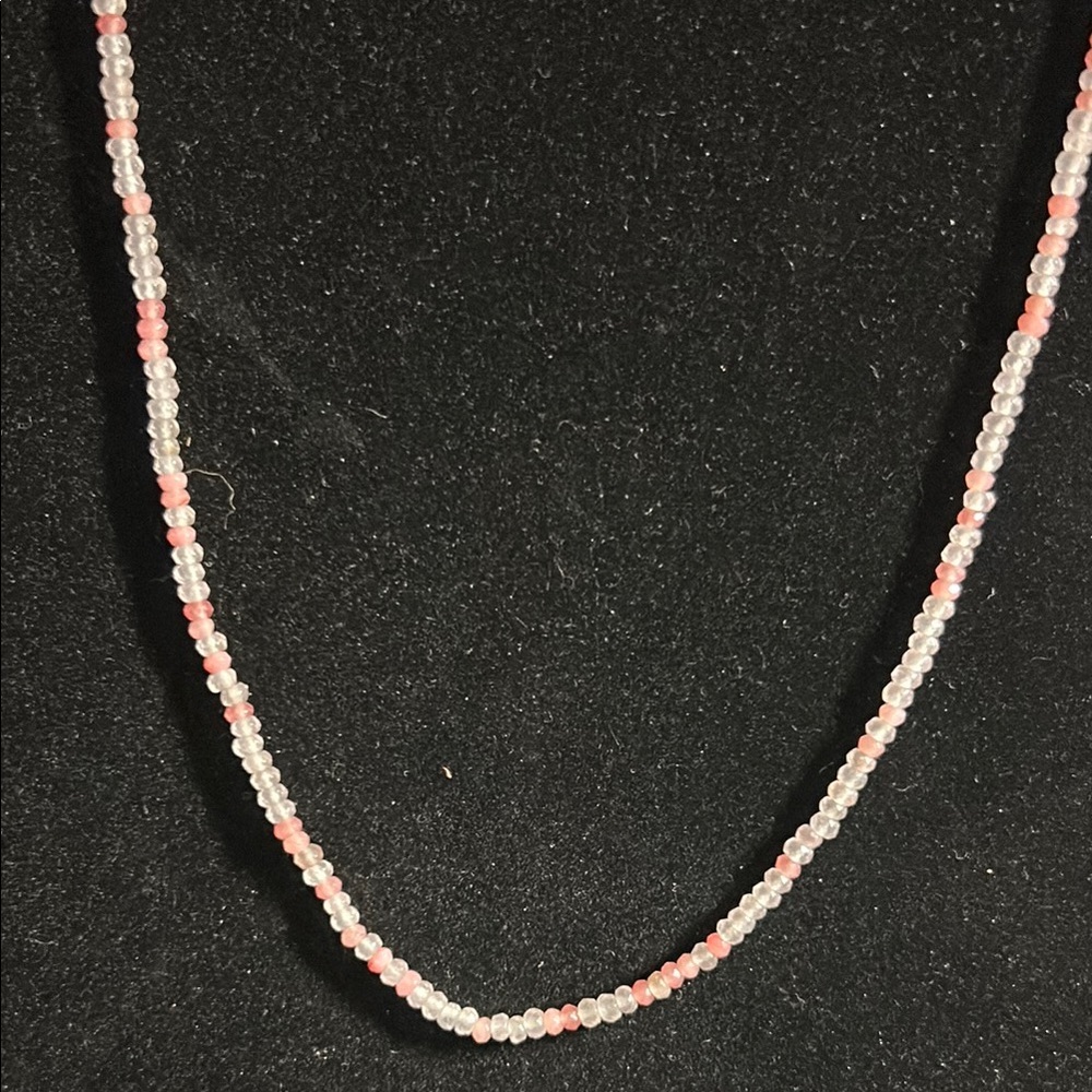 Elegant Pink‎ and White Beaded Necklace
